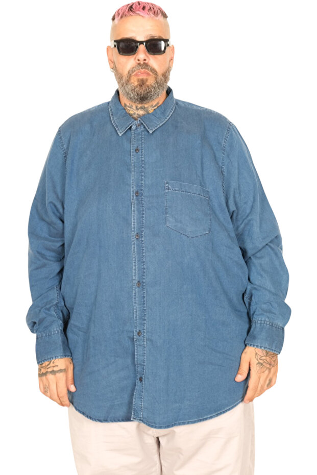 قميص دينم رجالي بأكمام طويلة مقاس XL مقاس XL U24391 أزرق
