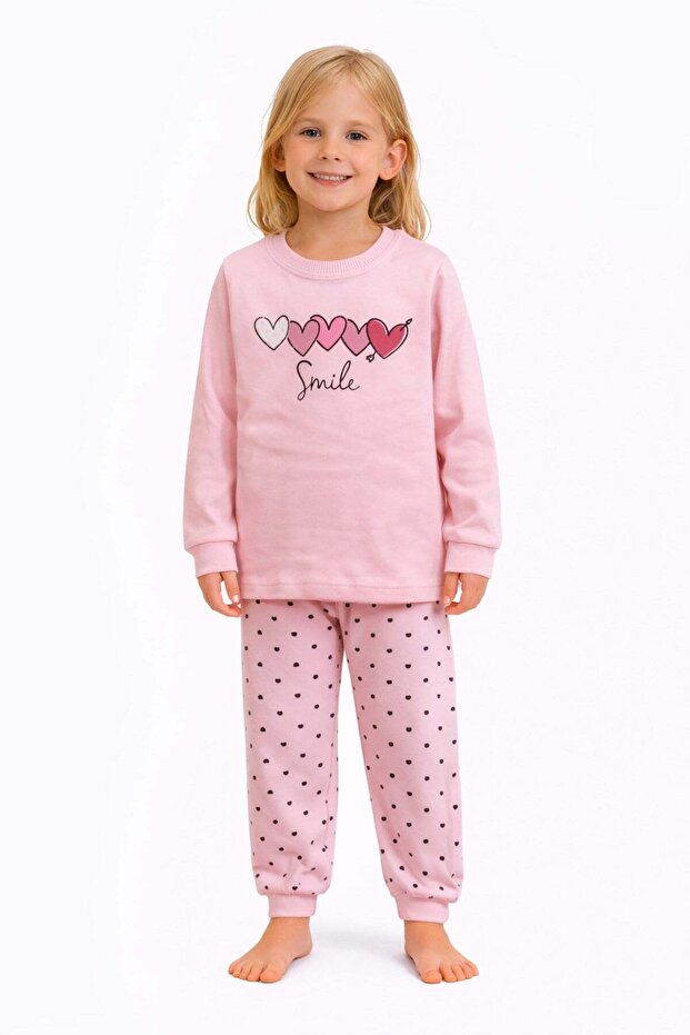 Smile Heart Themed Yavruağzı Girl's Two-Piece Set