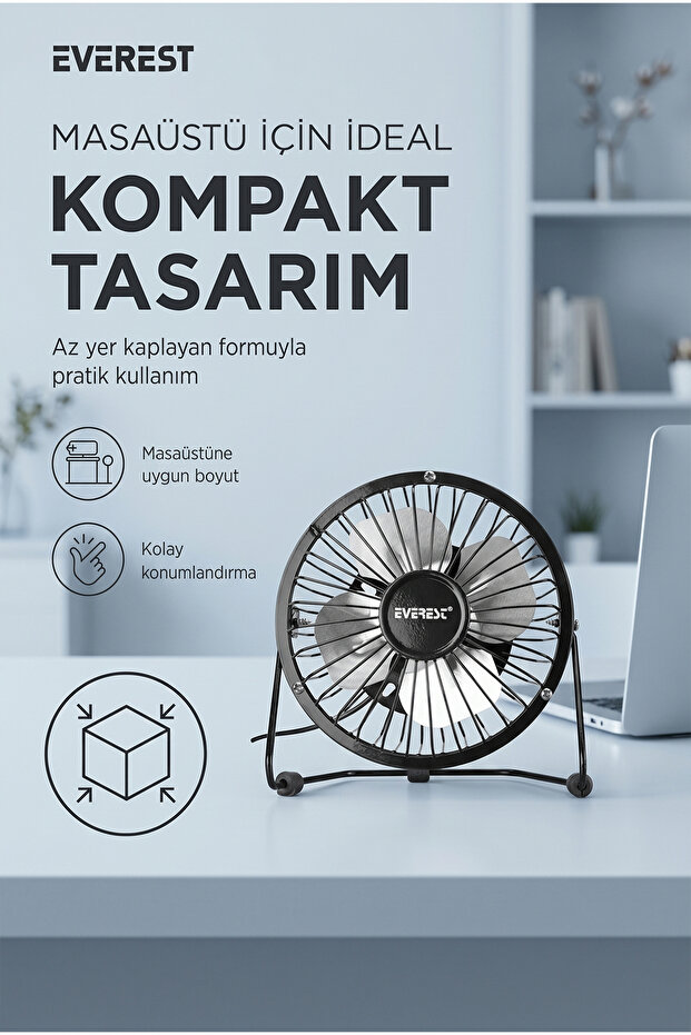 Hdx7252 Büyük Boy Masaüstü El Fanı Siyah Efn Usb Kablolu 18*18cm Astakos - 3