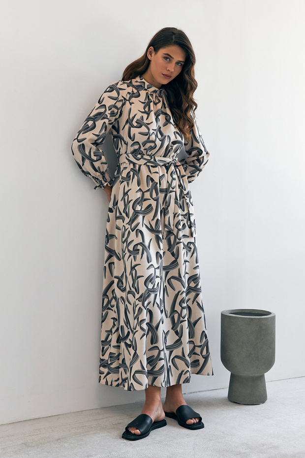 Vento Patterned Dress - Black - 2