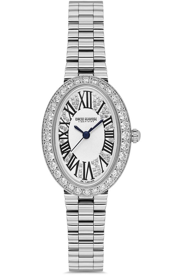 Dk.1.Ag1429.10 Stoned Design Oval Dial 3 Atm Water Resistant Metallic Color Women's Wristwatch
