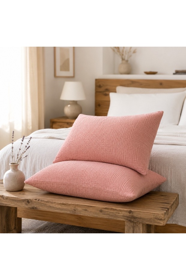 Hb&Victory 100% Cotton 4 Layer Muslin Pillowcase 2 Pieces Brick Color 50X70 Cm.