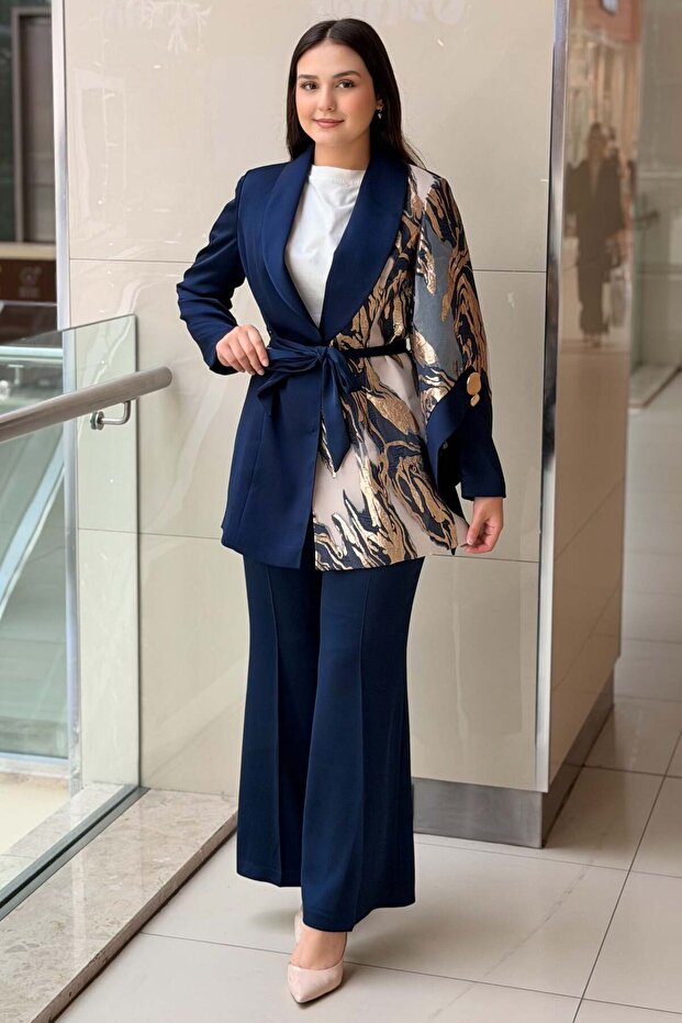 Organza Brocade Fabric Combination Jacket and Pants Set