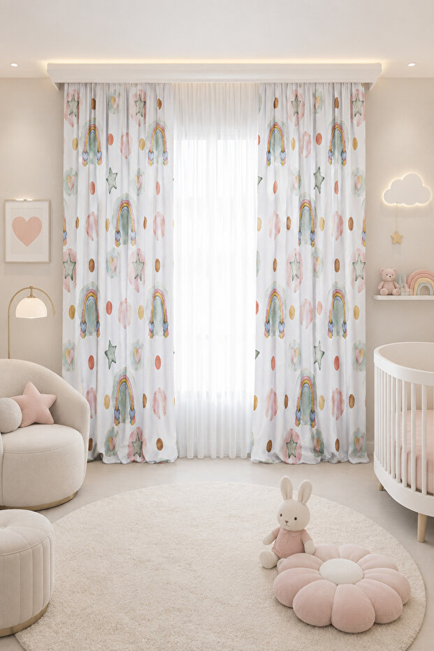 Starry Rainbow Double Winged Children's Room Curtain