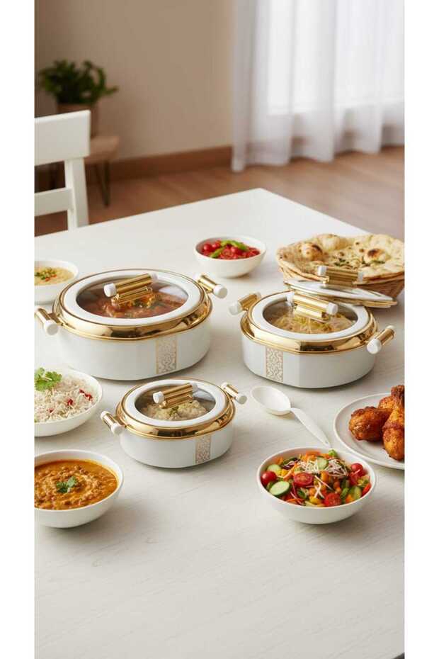 طقم حافظات طعام حرارية فاخرة للتقديم – تصميم أنيق يحافظ على حرارة الطعام (2500/2000/1500مل )