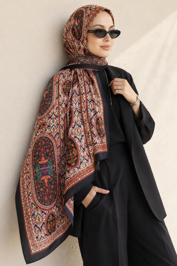شال قطني ناعم أسود بنمط ساراي أصيل - 1