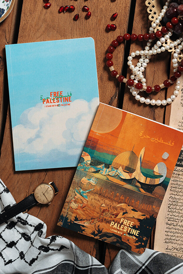 A5 Unlined Double Notebook Set- Journal, Collage, and Notepad 15X21Cm Second Free Palestine