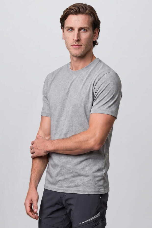 Men's Gray Melange Basic T-Shirt - 1