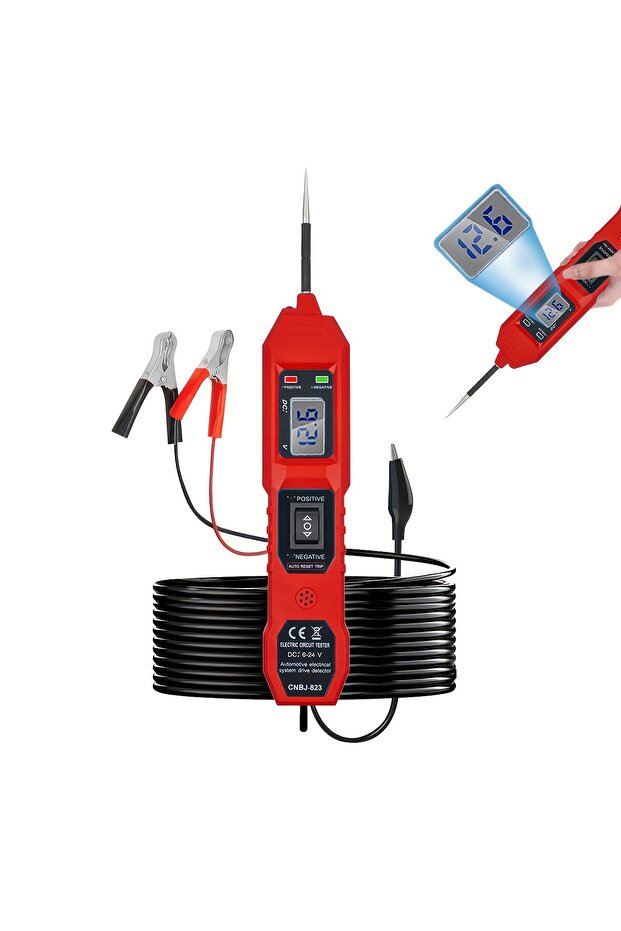جهاز فحص دوائر السيارات الذكي باللون الأحمر مع شاشة عرض جهد LED، يعمل بمنفذ USB، متوافق مع أنظمة التيار المستمر للسيارات بجهد 3.5-36 فولت