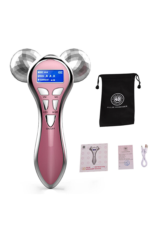 Pink 4D EMS Face Massager Roller Microcurrent Vibration Facial V Lifting Massage Devices Beauty Skin