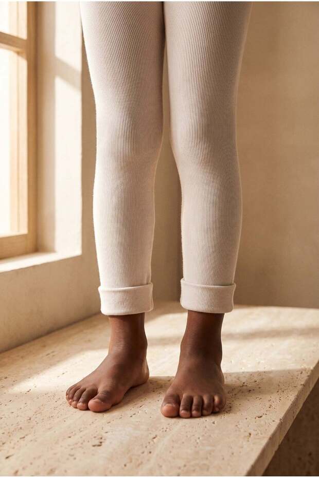 Children's Cotton Leggings Trousers Ecru