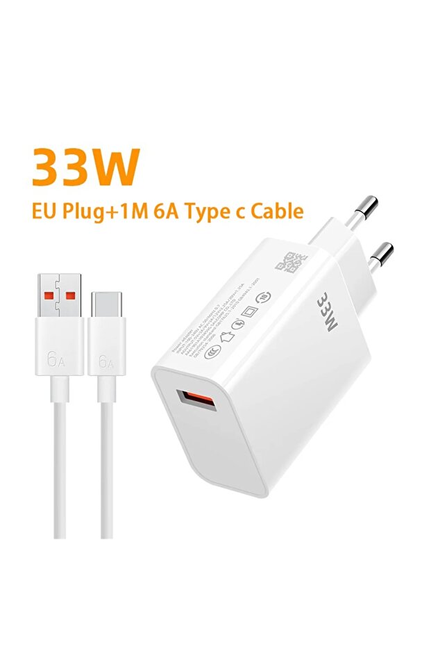 كابل الاتحاد الأوروبي و6 أمبير شاحن USB 33 وات شحن سريع QC3.0 كابل USB C من النوع C محول شاحن الهاتف الحائطي