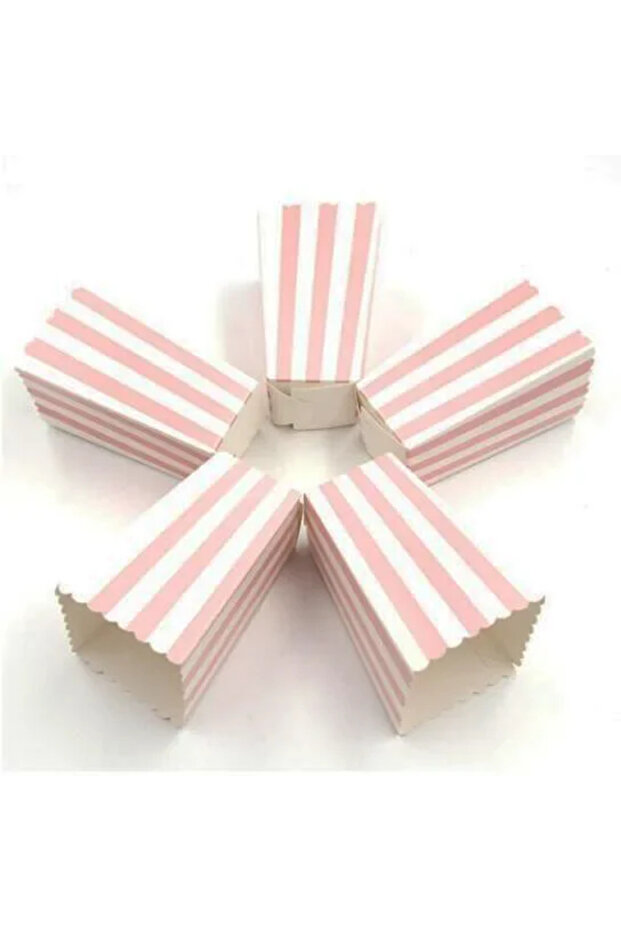 6pcs 5x7x11.5cm Pink-stripe 6/12/18 Pcs of Pink Polka Dot Wavy Striped Paper Popcorn Box, Candy Gift
