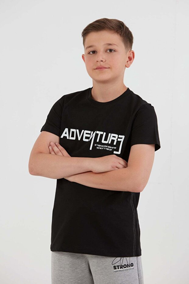 100% Cotton Adventure Text Printed Boy's T-Shirt