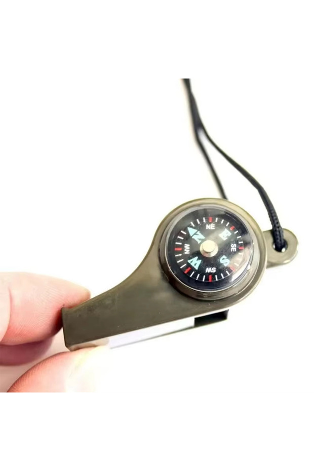 Army Green 3in1 Outdoor Emergency Whistle with Compass, Thermometer, Outdoor Whistle, Convenient to