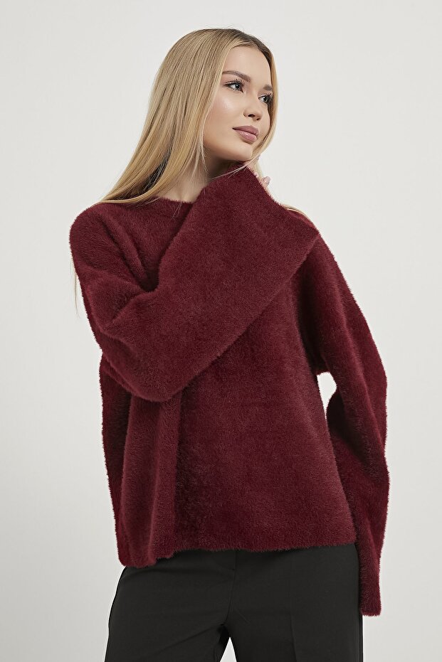 Women's Oversize Soft Casual Burgundy Knit Sweater