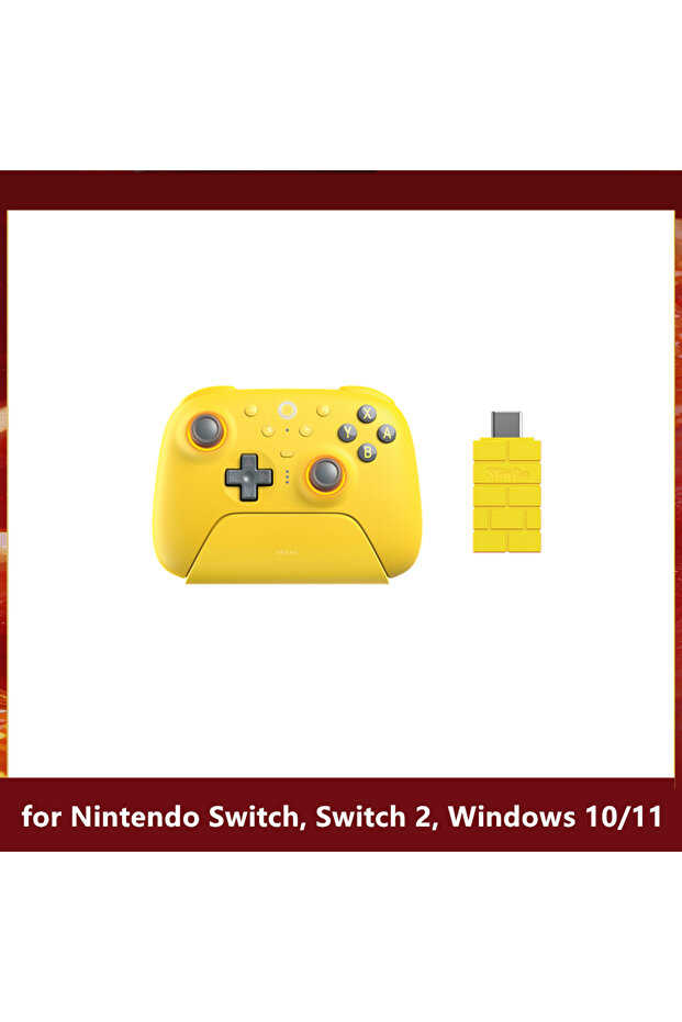 وحدة تحكم 8BitDo Ultimate 2 باللون الأصفر بتقنية البلوتوث لنينتندو سويتش، سويتش 2، ويندوز 10/11