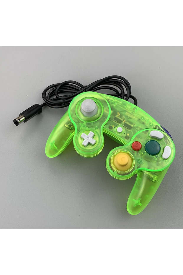 وحدة تحكم ألعاب سلكية جديدة شفافة باللون الأخضر لجهاز GameCube NGC مزودة بزر واحد وعصا تحكم سلكية