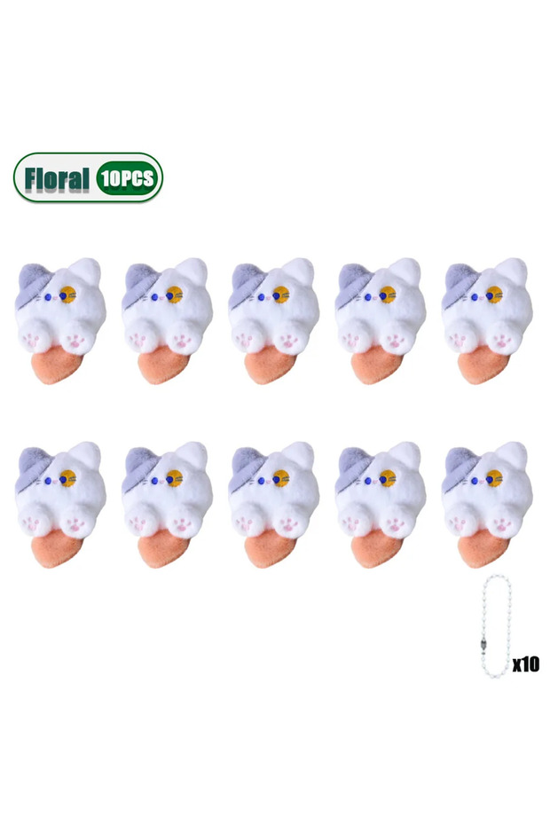 Floral-10PCS 1-20PCS Cute Plush Long Tail Cat Pendant Cat Doll Doll School Bag Charm Key Charm Child