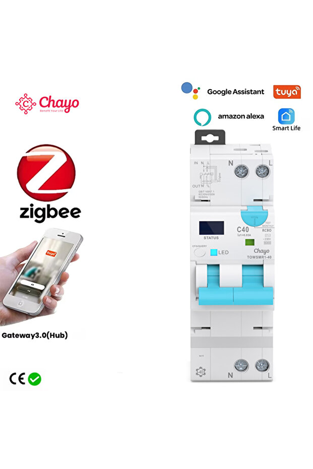 قاطع دائرة كهربائية ذكي قابل للتعديل بتقنية ZigBee، 1-20 أمبير، مع خاصية كشف التيار المتبقي