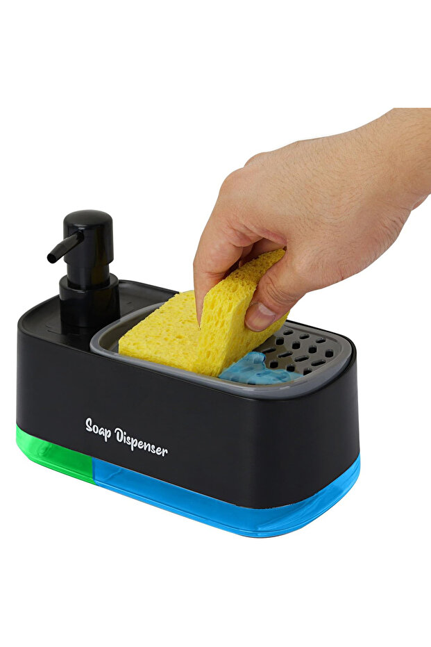 black Acrylic Kitchen Hand and Dish Soap Dispenser Set Detergent Dispenser Sponge Holder Black Hand