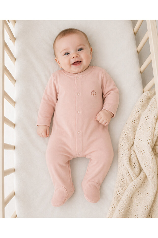 Baby Sleep and Play Romper with Booties and Snap Fasteners, 100% Cotton