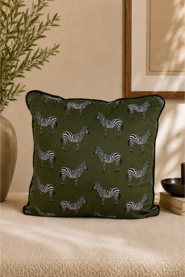Equus Zebra Pattern Decorative Throw Pillow Case 43X43 - Green