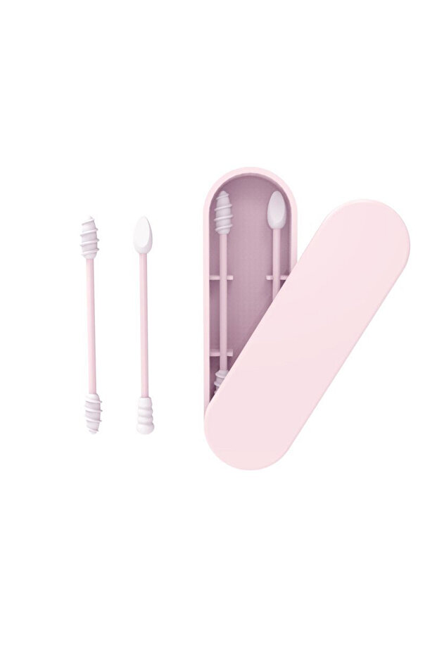 Pink 2Pcs Reusable Silicone Ear Swabs with Case Ear Cleaning Cosmetic Silicone Buds Swabs Sticks Dou