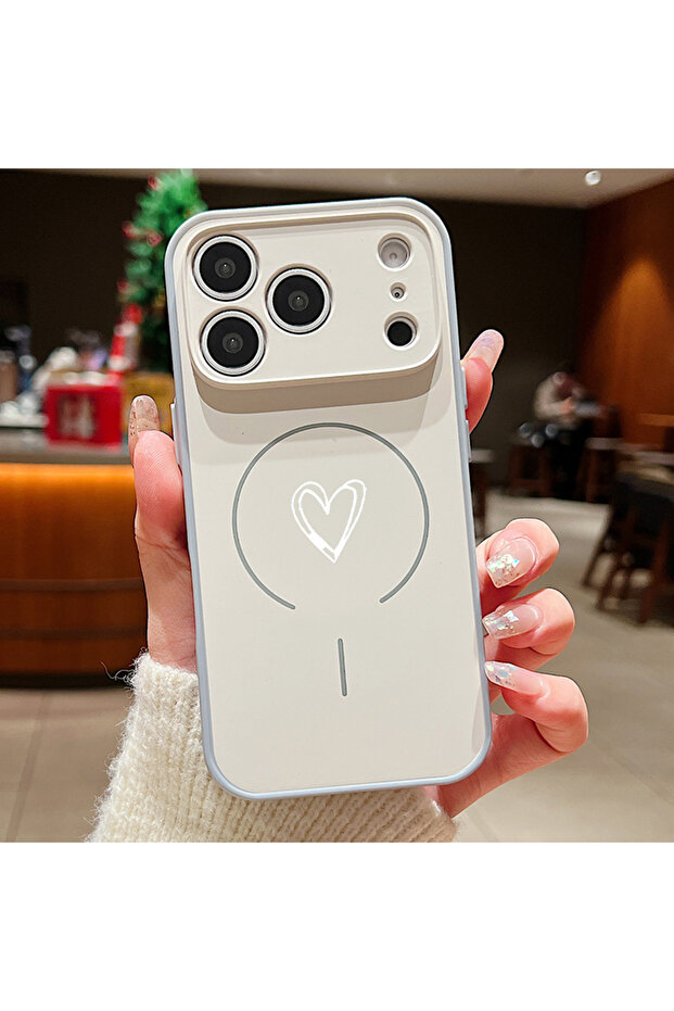iPhone17 Pro Max A524 Grey Magnetic Simple Love Print Phone Case For iPhone 17 ProMax 16 15 14 13 Pr