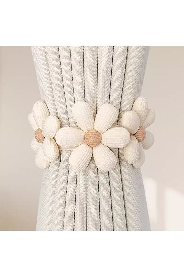 1 PCS Beige B Simple Handmade Floral Elastic Curtain Tiebacks and Fasteners, Suitable for Children's