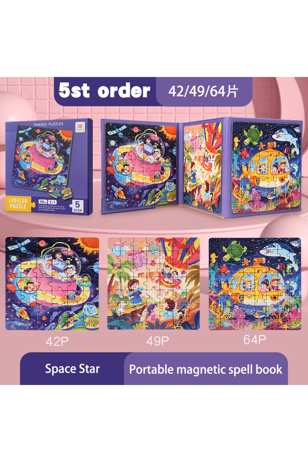 DATGO-9 Magnetic Puzzles Portable Book Vehicle Ocean Dinosaur Jigsaw Montessori Early Education With