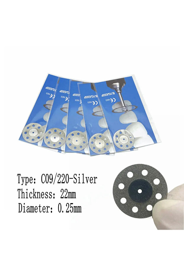 C09-220-Silver-5pcs 5pcs أقراص ماسية للأسنان، قرص قطع مزدوج الجوانب، قرص قطع ذو سماكة دين