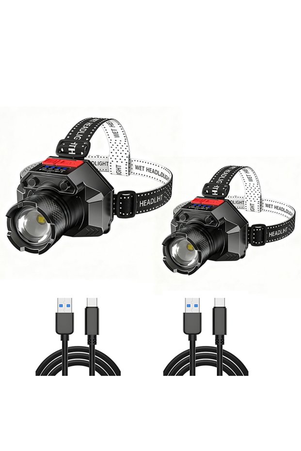 black 2Pcs laser headlight White Laser Headlamp TYPE-C Rechargeable Headlights Night Working Emergen