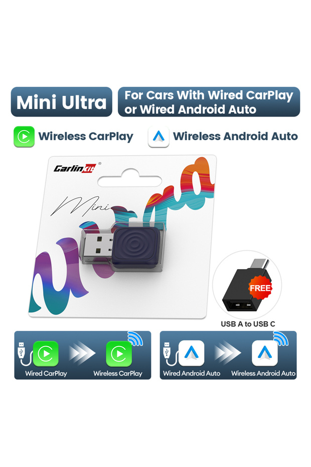 العلامات التجارية الأصلية Mini Ultra CarlinKit 5.0 Mini Ultra محول لاسلكي لاسلكي CarPlay Android Auto Fo