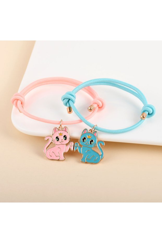 pink blue 2Pcs/ Set Cartoon Animal Multicolour Cat Best Friend Bracelet for Girls Fashion Friendship