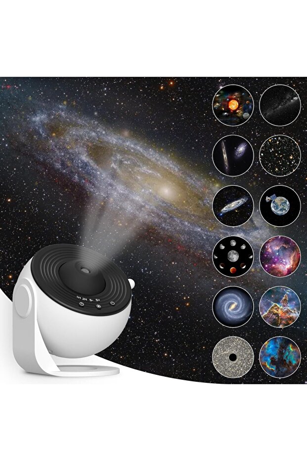 White 12 in 1 Cosmic Starry Sky Galaxy 4K HD Projector Night Light Decoration 360° Rotate Bedroom Ro