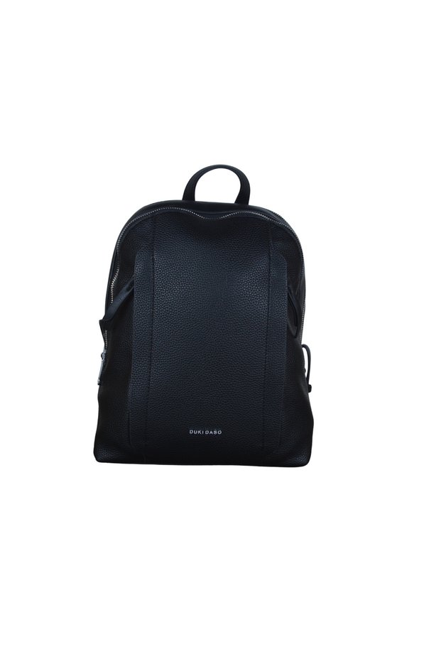 Duki Daso Black Leather Women's Backpack and Daily Shoulder Bag | Summer T8506 Black 2 Compartment Zipper