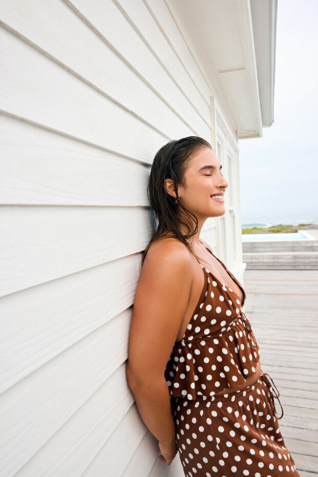 Polka Dot Ruffled Bikini Top