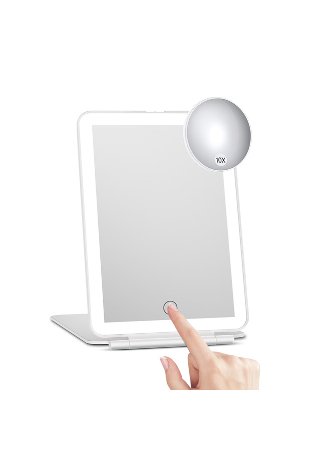 with 10X LED Foldable Travel Makeup Mirror 3 Colors Light Modes USB Rechargeable Touch Screen Portab