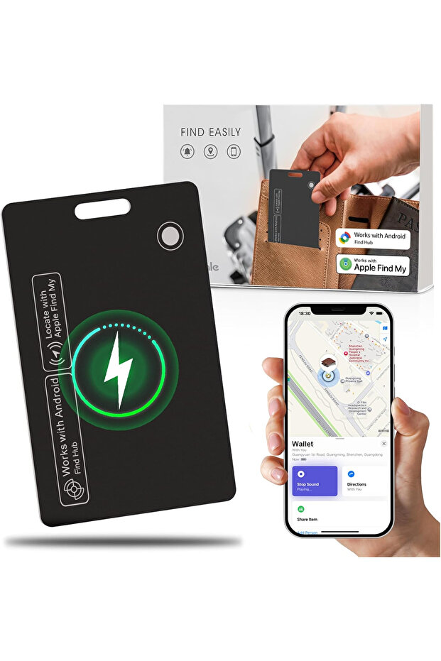 بطاقة تتبع المحفظة اللاسلكية بنظام تحديد المواقع العالمي (GPS) مقاومة للماء لأجهزة iOS وأندرويد - مزودة بخاصية الشحن اللاسلكي وتتبع الموقع