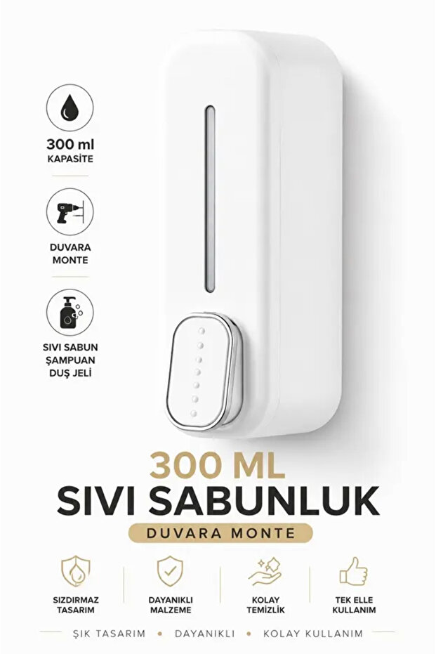300ml Liquid Soap Dispenser Wall Mounted Manual Soap Dispenser Bathroom Shampoo Shower Dispenser White