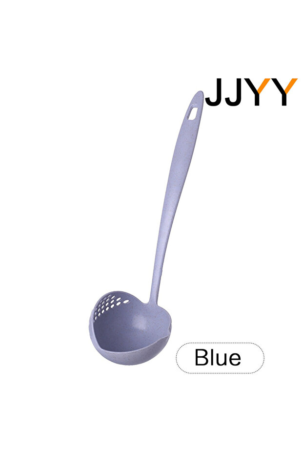 ملعقة مطبخ 2 في 1 من JJYY باللون الأزرق، ملعقة بمقبض طويل، مصفاة بلاستيكية، أدوات مائدة، ملعقة وعاء ساخن