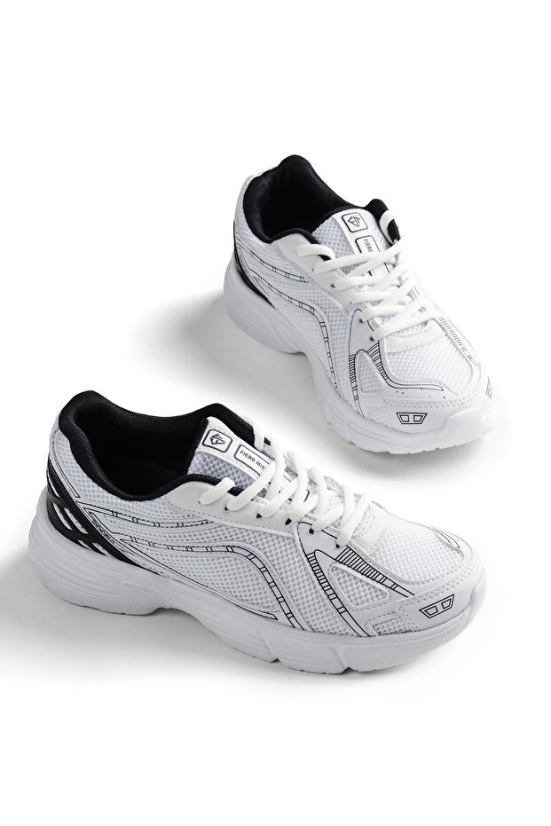 Women's White Navy Blue Thermo Sole Comfortable Lace-Up Sneaker