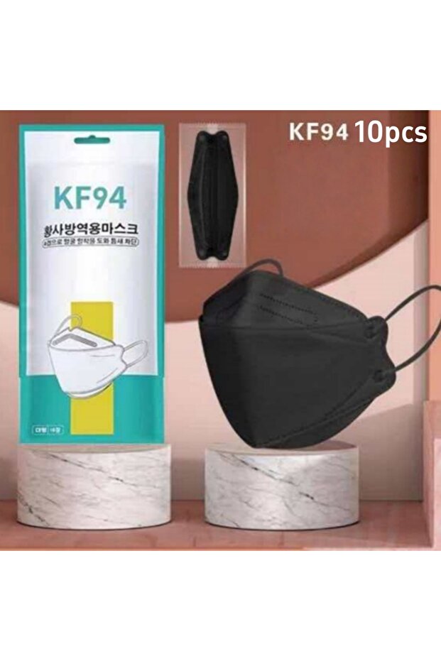 Black Adult KF94 Face Masks 4 Layers, Premium Melt-Blown Material, Breathable White Black Disposable
