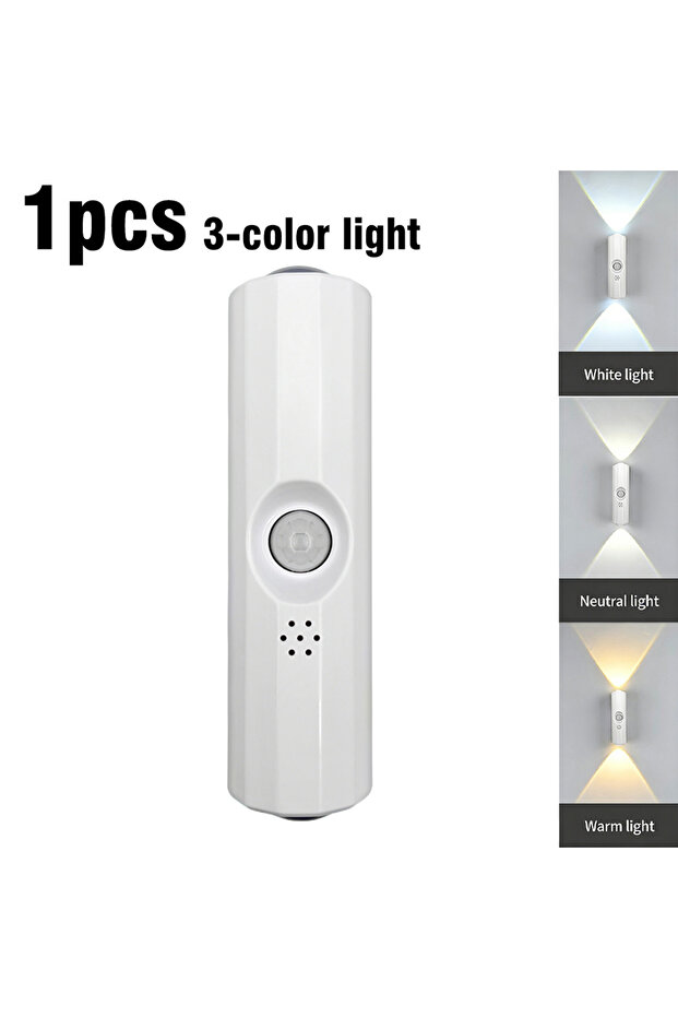 مصباح ليلي LED مزود بمستشعر حركة بثلاثة ألوان، قابل لإعادة الشحن عبر منفذ USB-C، قابل للتعديل، لاسلكي