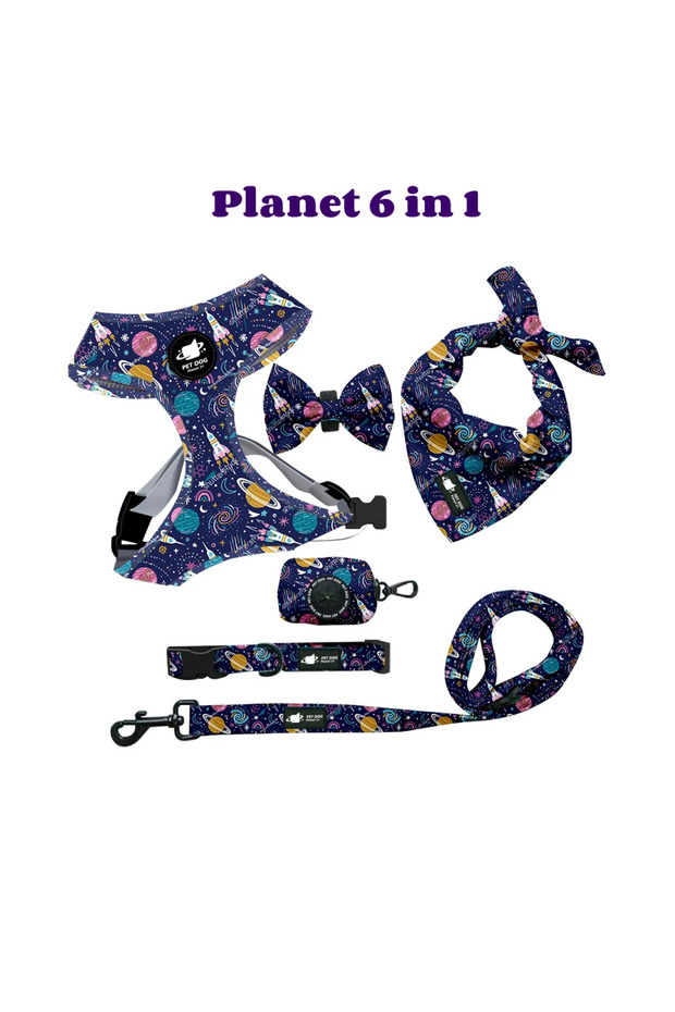 M Planet Dog Harness Suit Include Vest Harness Collar Leash Handkerchief Scarf Poop Bag Accessories