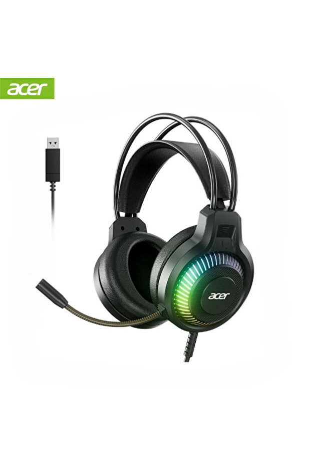 SingleUSB Acer Gaming Headphones with Mic 7.1 Stereo Virtual Surround LED Light Bass Earphone Headse