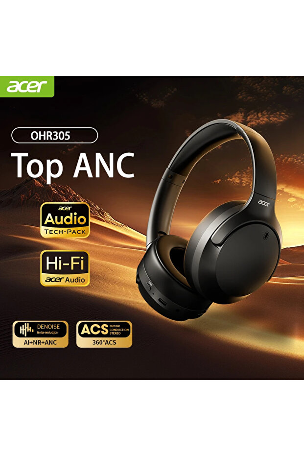سماعات أذن لاسلكية سوداء من Acer، مزودة بخاصية تتبع حركة الرأس، صوت مكاني ثلاثي الأبعاد، إلغاء ضوضاء نشط بمقدار -42 ديسيبل، بلوتوث 5.4، صوت عالي الدقة