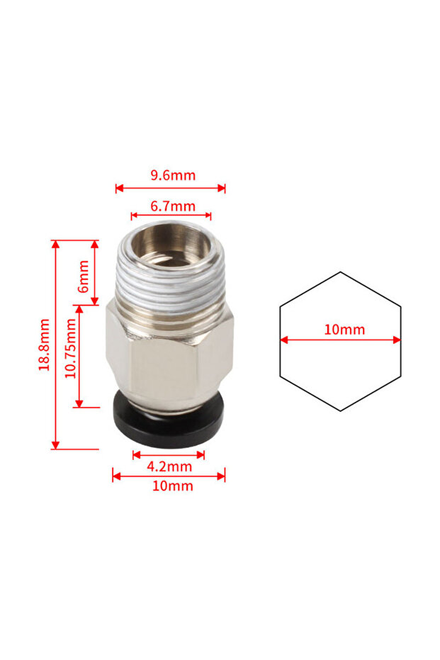 PC4-01 Straight 10pcs 3d Printer Accessories PC4-M6 PC4-M10 Male Straight Pneumatic PTFE Tube Push i