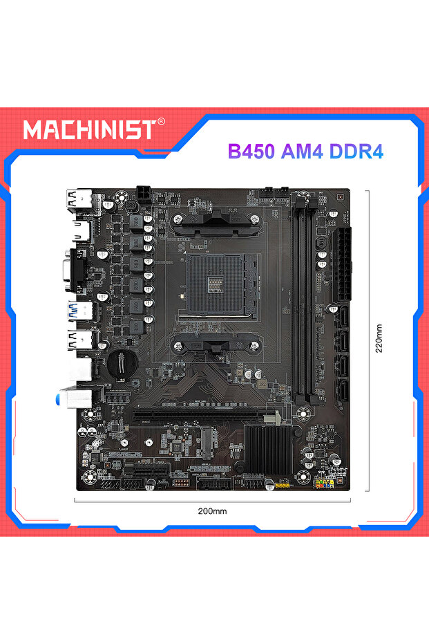 Motherboards MACHINIST B450 Motherboard AMD Processor DDR4 Memory Dual-channel AM4 Mainboard NVME M.